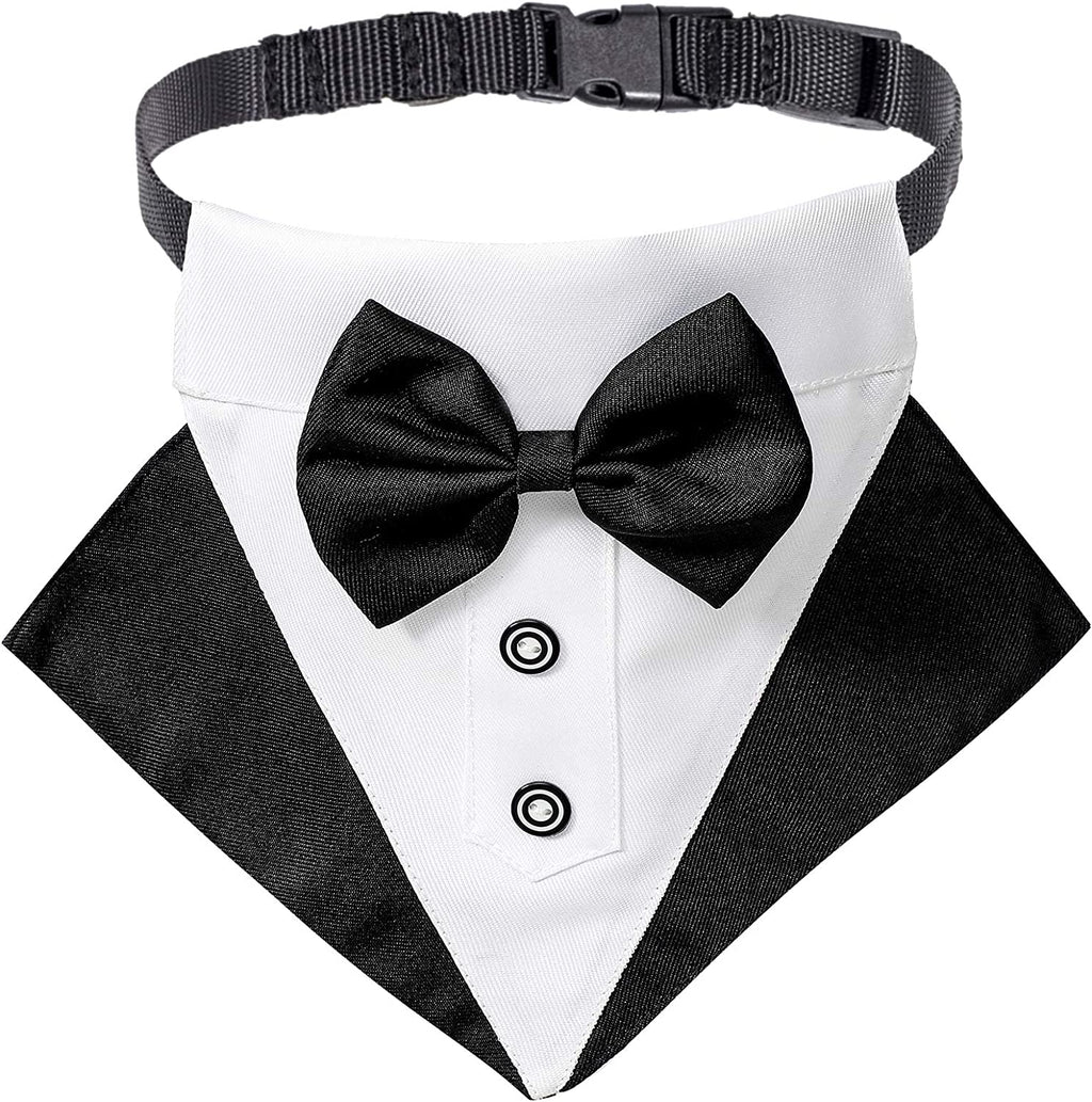 Dog Tuxedo Collar with Bow Tie, Wedding Dog Bandana, Black, Large
