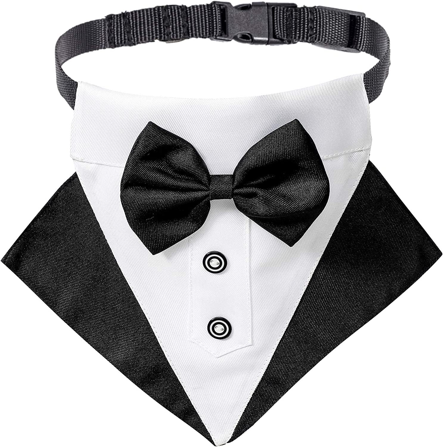Dog Tuxedo Collar with Bow Tie, Wedding Dog Bandana, Black, Large
