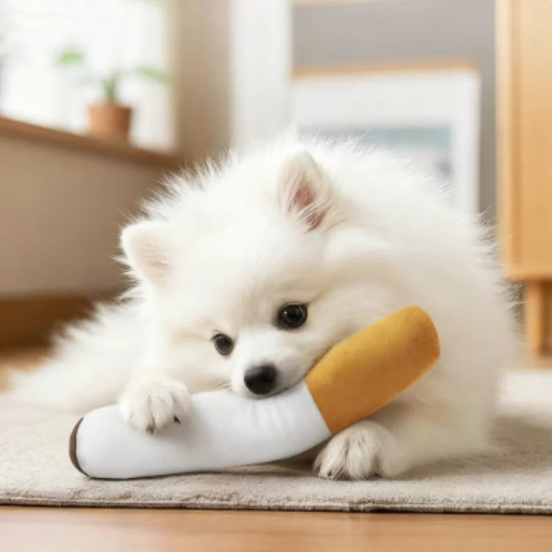 Funny Pet Toys Cigar Big Smoke Plush Squeak Dog Chew Toy Interactive Molar Chew Toy Bite Resistant Fake Cigarette Dog Chew Toy