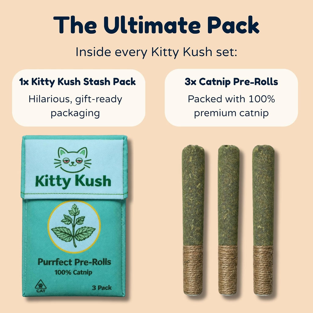 Kitty Kush Catnip Pre-Roll Toys (3-Pack) – Funny Catnip Toys for Cats – Interactive Cat Toy Set for Indoor Cats – 100% Catnip Filled