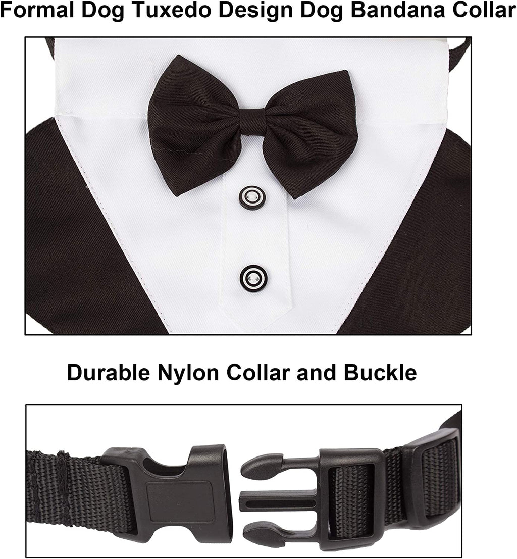 Dog Tuxedo Collar with Bow Tie, Wedding Dog Bandana, Black, Large