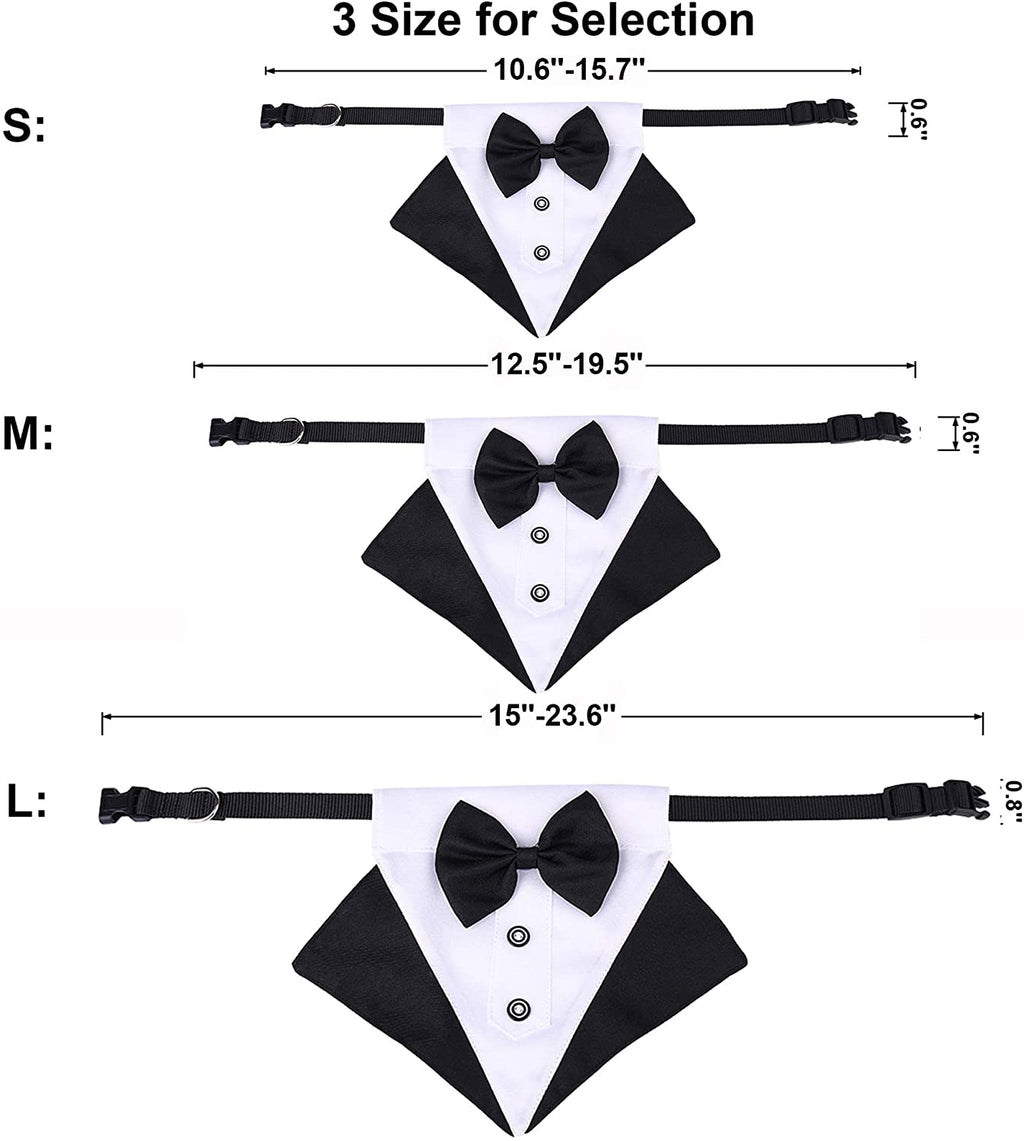 Dog Tuxedo Collar with Bow Tie, Wedding Dog Bandana, Black, Large