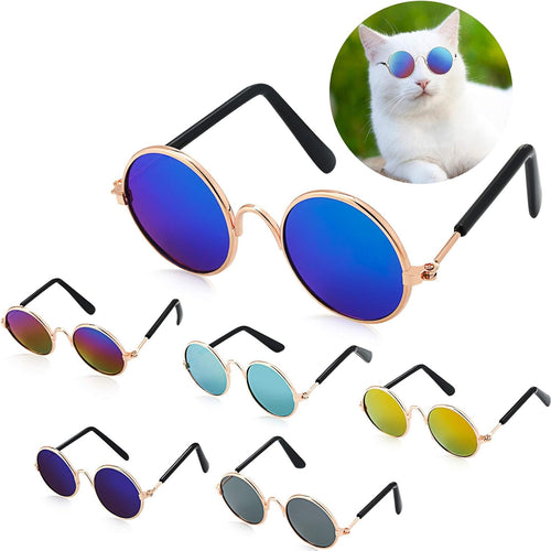 6 Pcs Cat Sunglasses Pet Glasses, Black and Mix Reflective Color