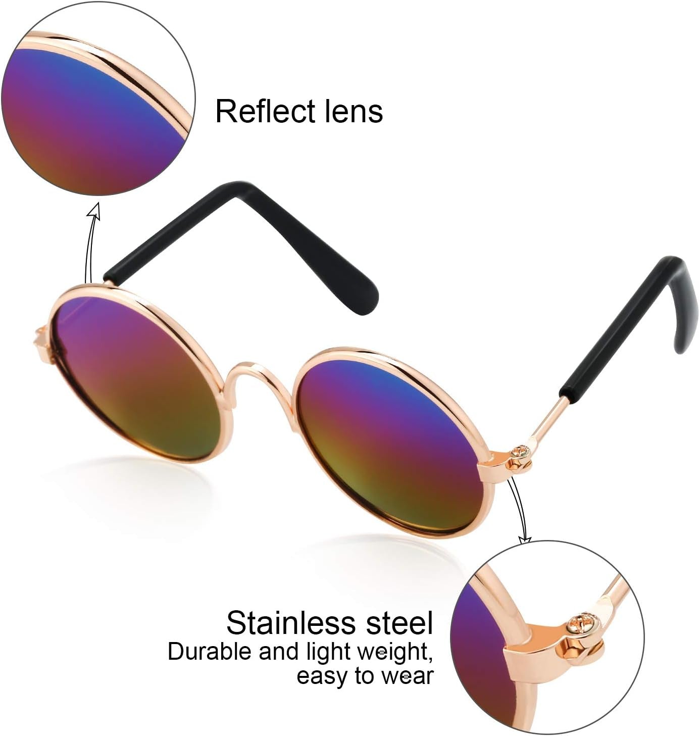 6 Pcs Cat Sunglasses Pet Glasses, Black and Mix Reflective Color