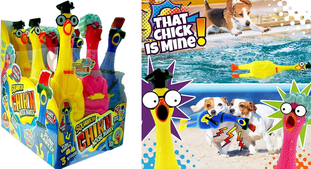 Screaming Rubber Chicken Toy (12 Units Assorted) Squeaky Chicken Toys for Kids. Funny Noise Maker Prank & Gag Gifts. Novelty Toys & Amusements. Rubber Dog Toys. 1704-12S