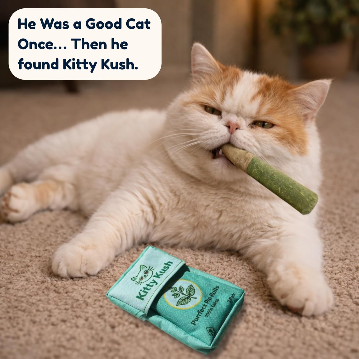 Kitty Kush Catnip Pre-Roll Toys (3-Pack) – Funny Catnip Toys for Cats – Interactive Cat Toy Set for Indoor Cats – 100% Catnip Filled