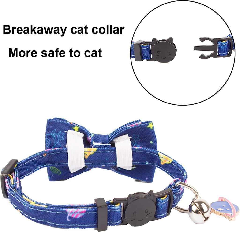 Dinosaur Boy Cat Collar Breakaway with Bow Tie Bell, 2 Pack