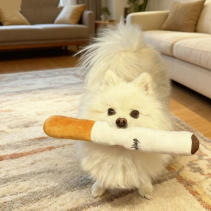 Funny Pet Toys Cigar Big Smoke Plush Squeak Dog Chew Toy Interactive Molar Chew Toy Bite Resistant Fake Cigarette Dog Chew Toy