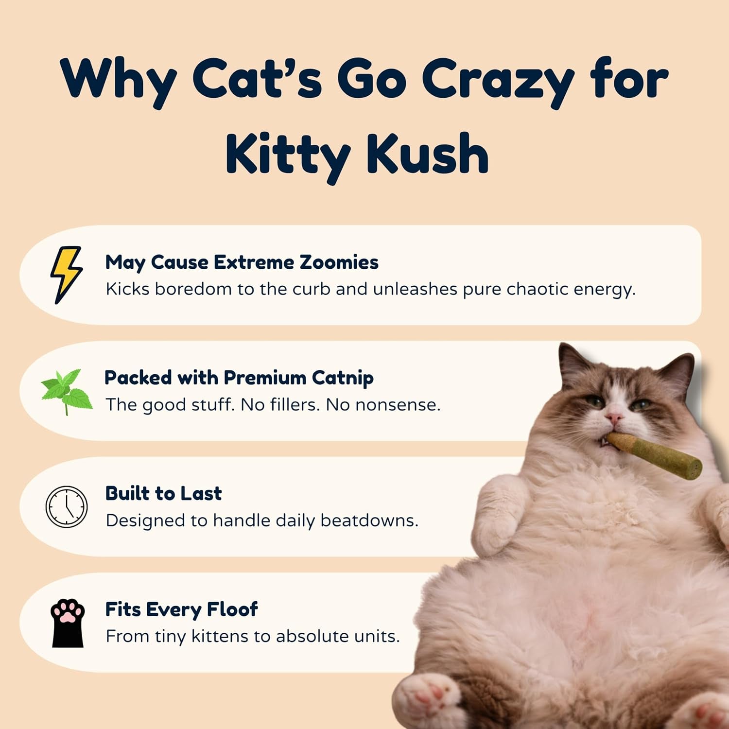 Kitty Kush Catnip Pre-Roll Toys (3-Pack) – Funny Catnip Toys for Cats – Interactive Cat Toy Set for Indoor Cats – 100% Catnip Filled