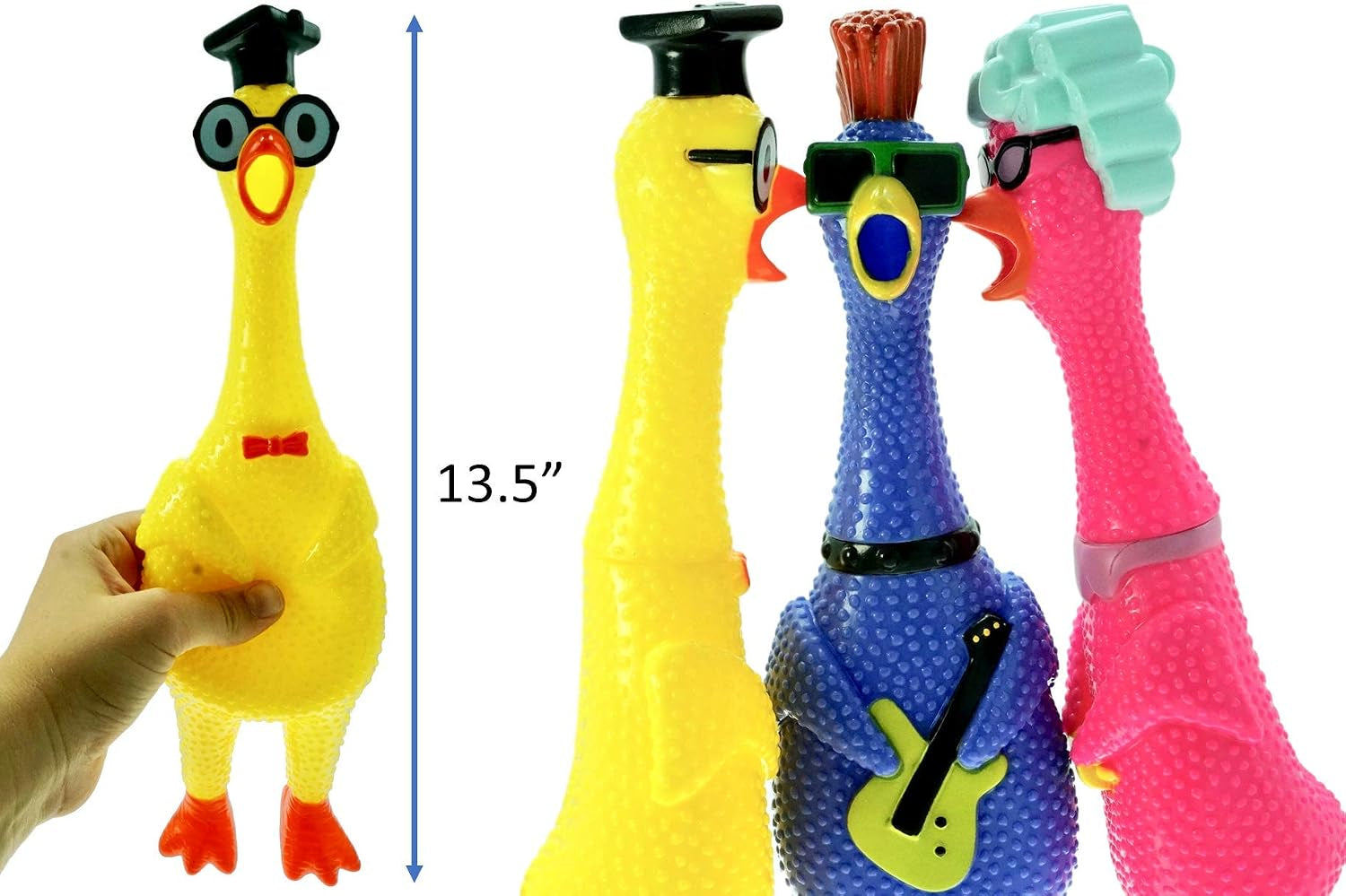 Screaming Rubber Chicken Toy (12 Units Assorted) Squeaky Chicken Toys for Kids. Funny Noise Maker Prank & Gag Gifts. Novelty Toys & Amusements. Rubber Dog Toys. 1704-12S