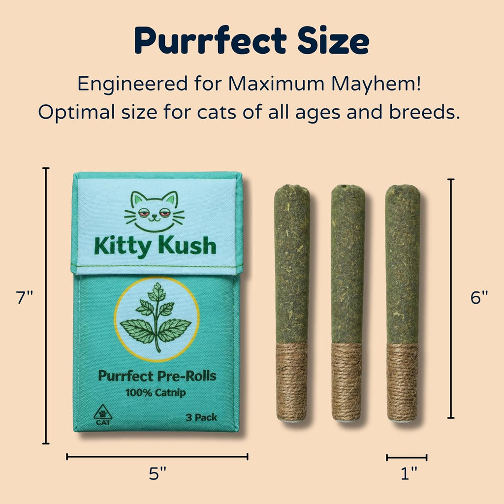 Kitty Kush Catnip Pre-Roll Toys (3-Pack) – Funny Catnip Toys for Cats – Interactive Cat Toy Set for Indoor Cats – 100% Catnip Filled