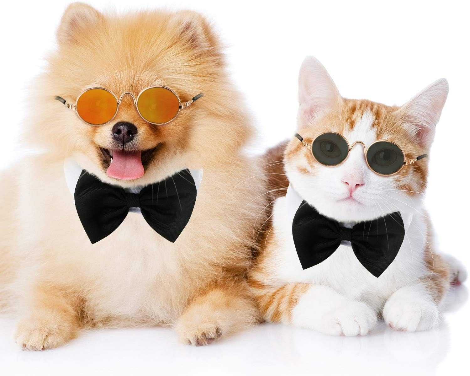 6 Pcs Cat Sunglasses Pet Glasses, Black and Mix Reflective Color