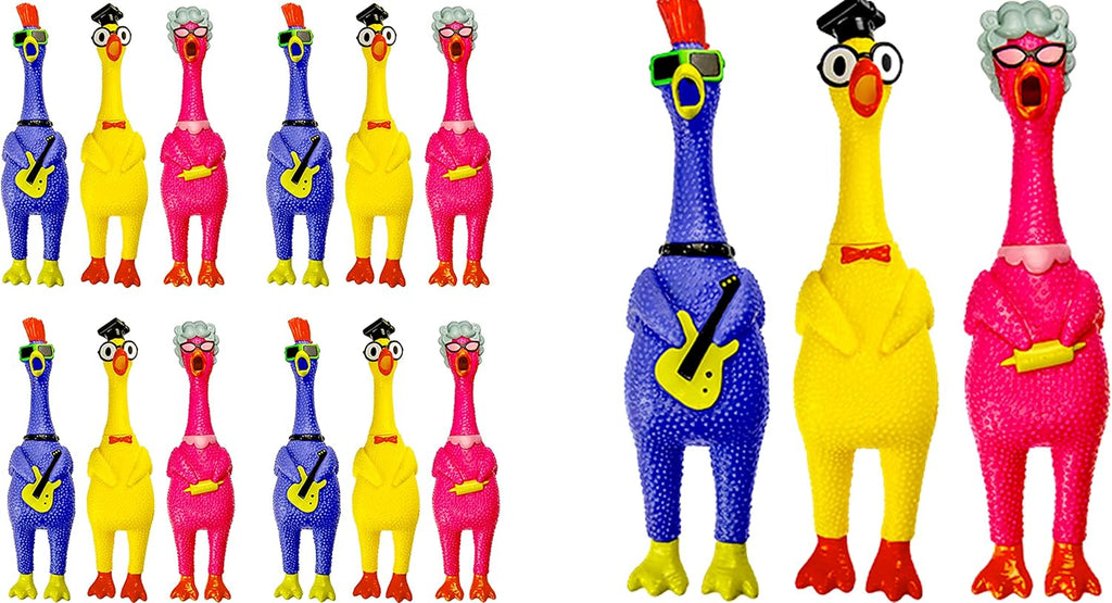 Screaming Rubber Chicken Toy (12 Units Assorted) Squeaky Chicken Toys for Kids. Funny Noise Maker Prank & Gag Gifts. Novelty Toys & Amusements. Rubber Dog Toys. 1704-12S