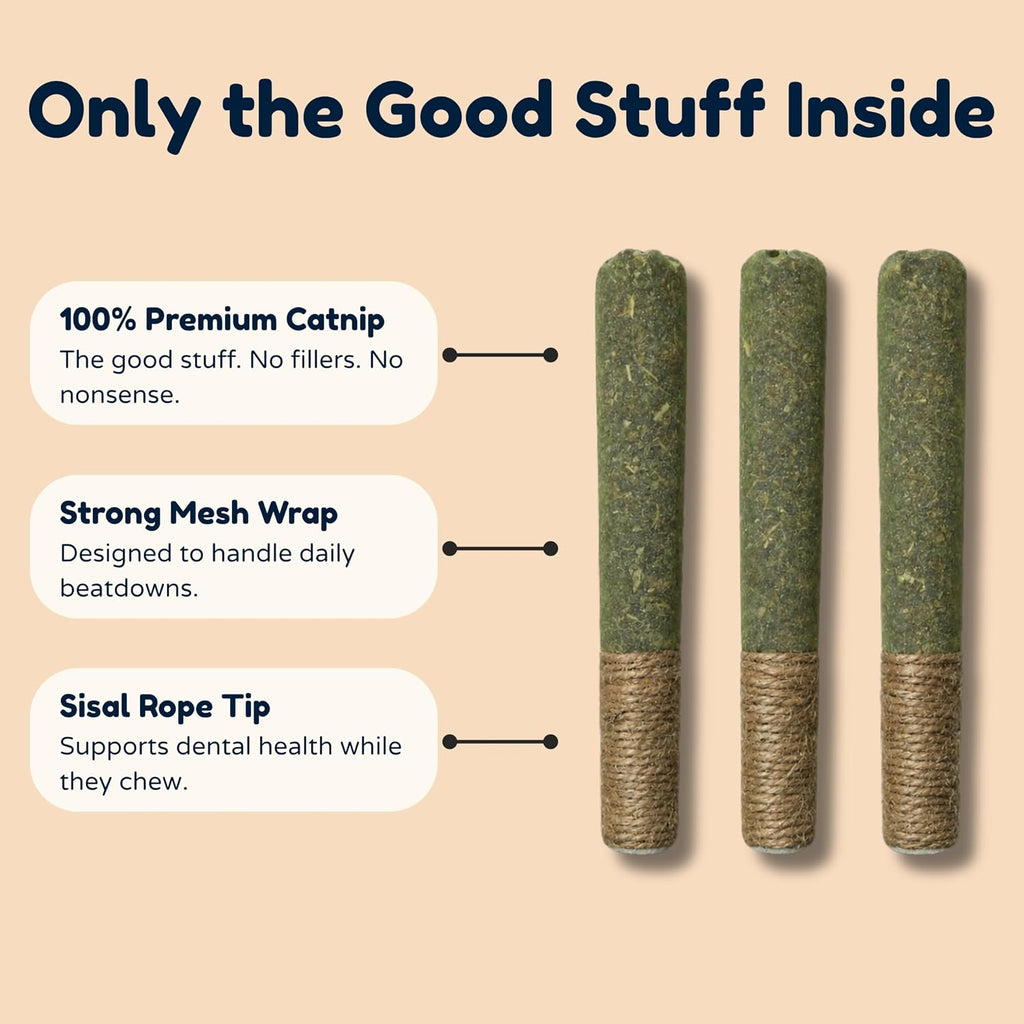 Kitty Kush Catnip Pre-Roll Toys (3-Pack) – Funny Catnip Toys for Cats – Interactive Cat Toy Set for Indoor Cats – 100% Catnip Filled