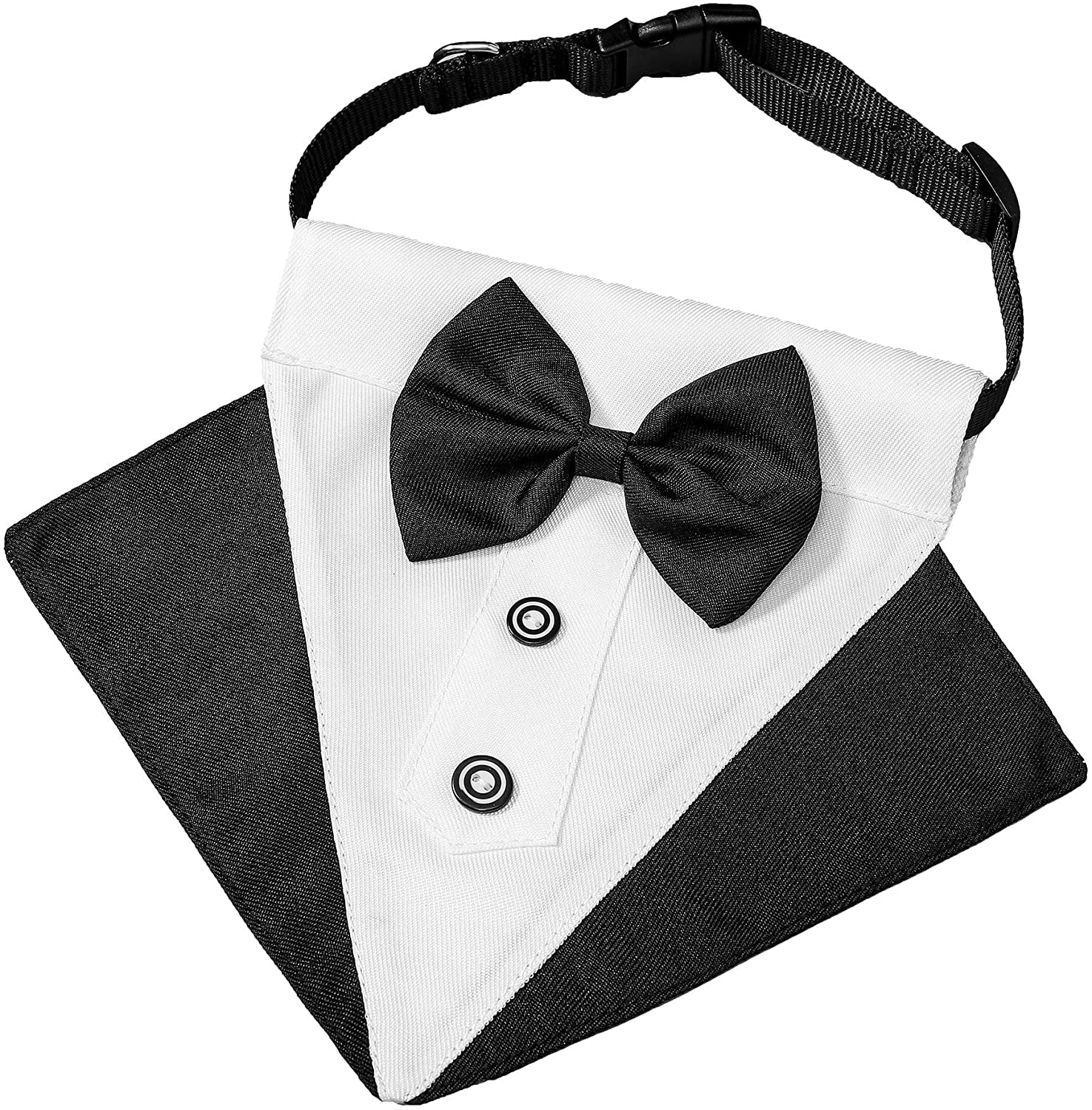 Dog Tuxedo Collar with Bow Tie, Wedding Dog Bandana, Black, Large