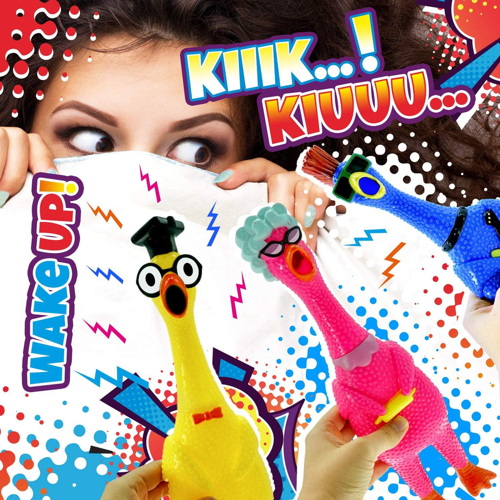 Screaming Rubber Chicken Toy (12 Units Assorted) Squeaky Chicken Toys for Kids. Funny Noise Maker Prank & Gag Gifts. Novelty Toys & Amusements. Rubber Dog Toys. 1704-12S