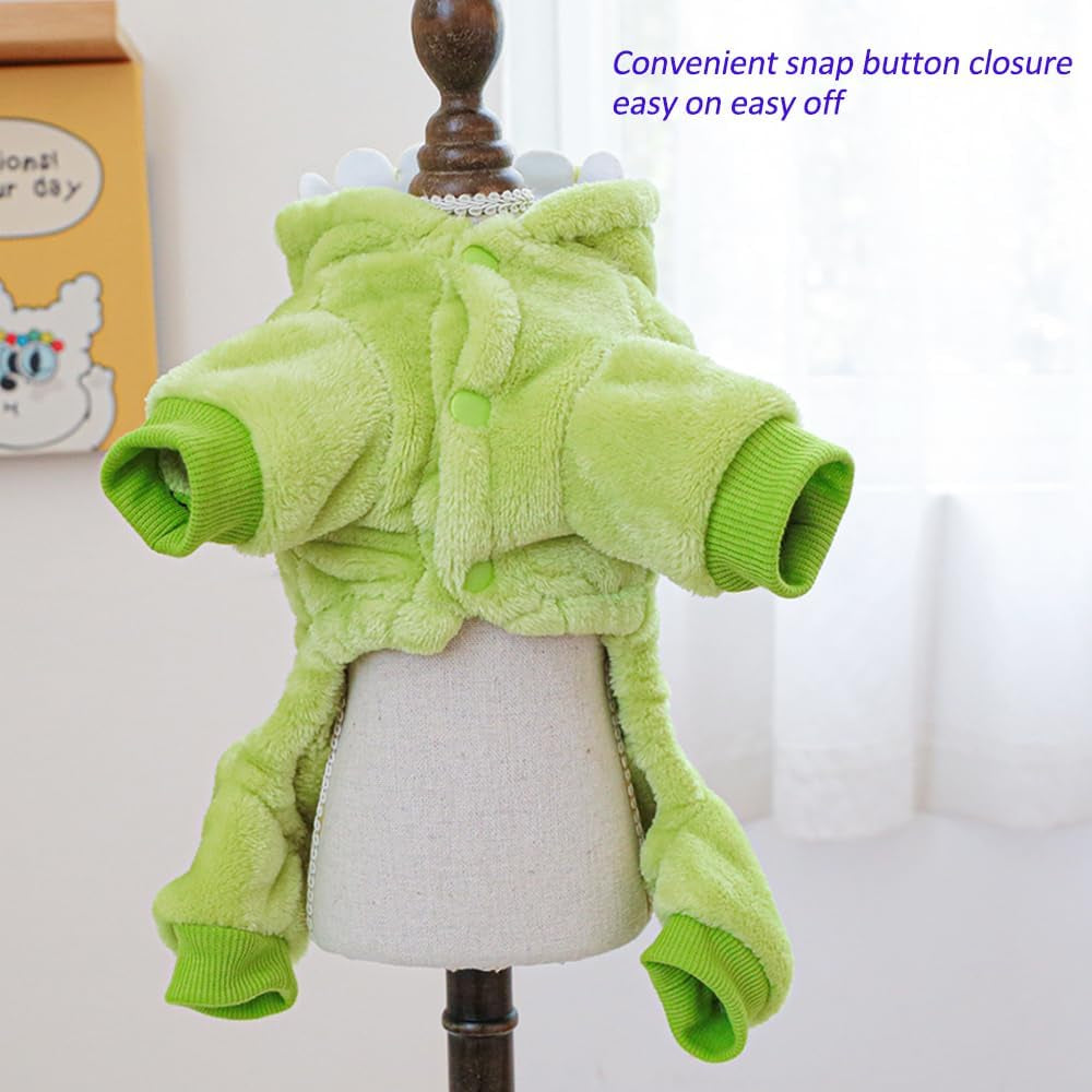 Dinosaur Dog Costume, Winter Dog Pajamas for Small Dogs, Warm Puppy Hoodies, Blue Cold Weather Coat for Cat, Warm Pet Clothes for Christmas Halloween (Green-2, Medium)