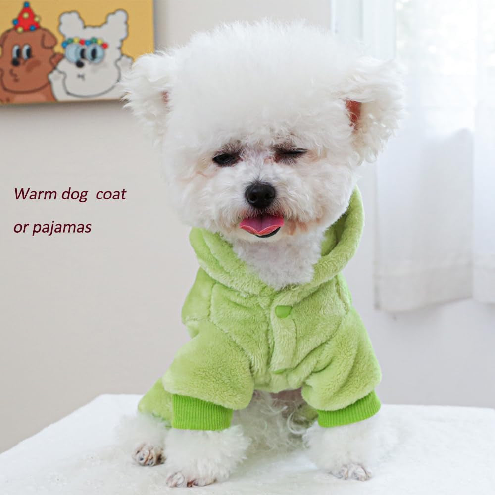 Dinosaur Dog Costume, Winter Dog Pajamas for Small Dogs, Warm Puppy Hoodies, Blue Cold Weather Coat for Cat, Warm Pet Clothes for Christmas Halloween (Green-2, Medium)