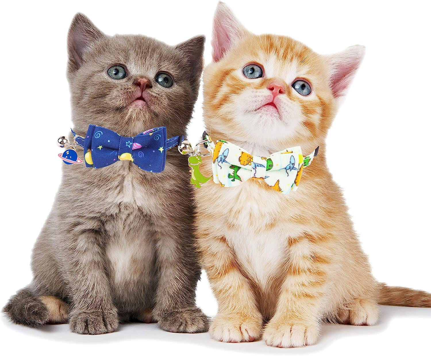 Dinosaur Boy Cat Collar Breakaway with Bow Tie Bell, 2 Pack